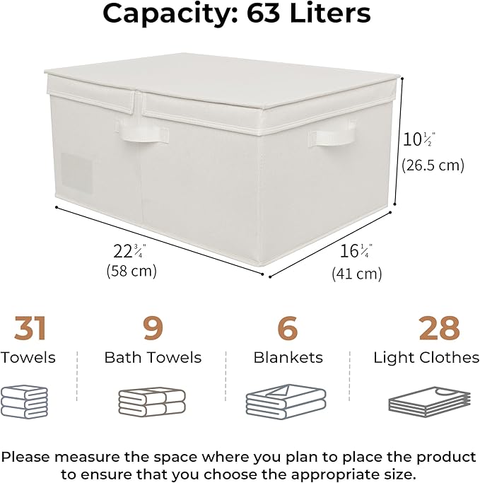 GRANNY SAYS Fabric Storage Bin with Lid, Decorative Storage Box for Shelves, Container Storage Basket Organizer, Closet Bins with Lids for Organizing, Jumbo, Ivory, 1-Pack-Ruum Studio Home