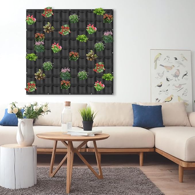 90 Pockets Hanging Planter Bags, Hanging Vertical Wall Mounted Plant Planting Grow Bags, Herb Garden Planter Outdoor Indoor Growing Bag, Gardening Vertical Greening Flower Container(1.1m×1.1m, Black)-Ruum Studio Home