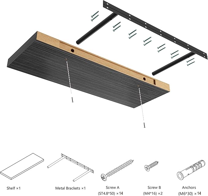 Large Floating Shelves for Wall Set of 3 Wooden Wall Shelves 24 in x 12.75 in x 2 in Room Decor Long Shelf with Invisible Wall Mount Bracket for Bedroom Kitchen Living Room Black Wood-Ruum Studio Home