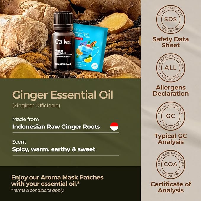 Gya Labs Ginger Essential Oil - 0.34 Fl Oz - Ginger Oil for Massage, Diffuser, Hair, Skin, Body & Candle Making Scent-Ruum Studio Home