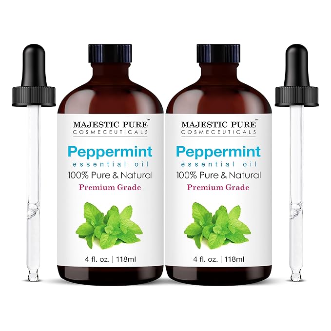 Majestic Pure Peppermint Essential Oil with Glass Dropper - 4 Fl Oz Pack of 2-100% Pure and Natural Peppermint Oil - Premium Grade Essential Oils for Diffuser, Aromatherapy, Soap and Candle Making-Ruum Studio Home