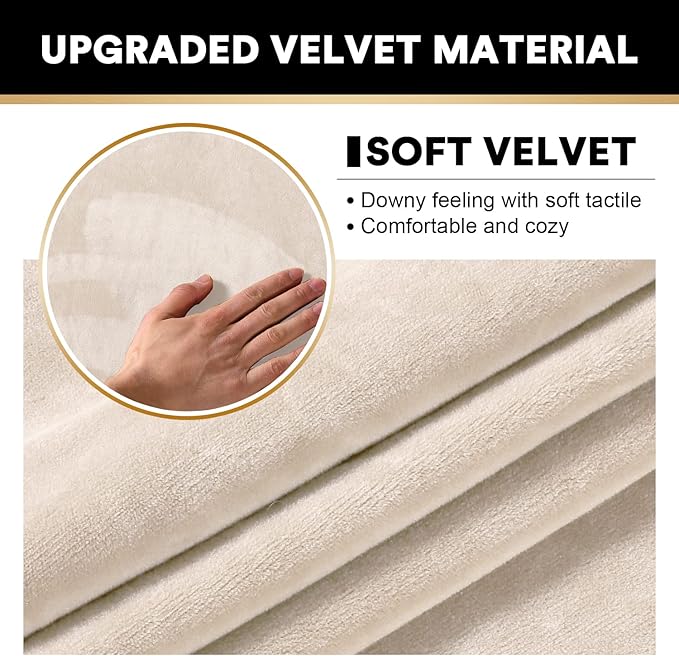 PrinceDeco Sectional Couch Covers 3 Pieces Velvet Sofa Covers L Shape Soft Couch Covers for Sectional Sofa Corner Sofa Cover Couch Cover for Dogs Washable (2 Seater + 1 Chaise,Ivory)-Ruum Studio Home