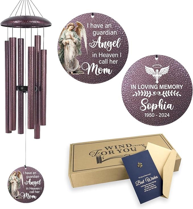 ASTARIN 36" Large Deep Tone Personalized Sympathy Wind Chimes, Memorial Wind Chime for Loss of Mother Father Loved One, Angel Bereavement Gifts Decor Outdoor Patio Garden Graveyard-Ruum Studio Home