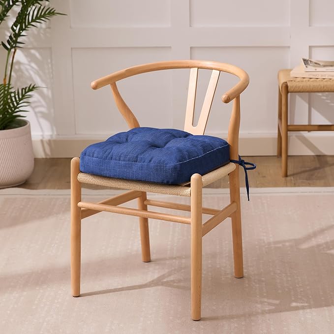 Chair Cushions for Dining Chairs, Dining Chair Cushions, Tufted Indoor Chair Pads with Ties & Non Slip Backing, Seat Cushions for Kitchen Chairs 16.5” x 16.5” x 3.5”, Set of 6, Navy Blue-Ruum Studio Home
