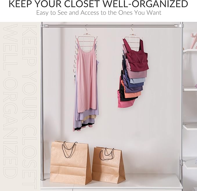 ZEDODIER Tank Top Hanger, 2 Pack Space Saving Bra Hangers, Non-Slip Hanging Sport Bras Holder, Closet Organizers and Storage for Camisoles Tank Tops Bras Ties Swimsuits Strappy Dress, Rose Gold-Ruum Studio Home