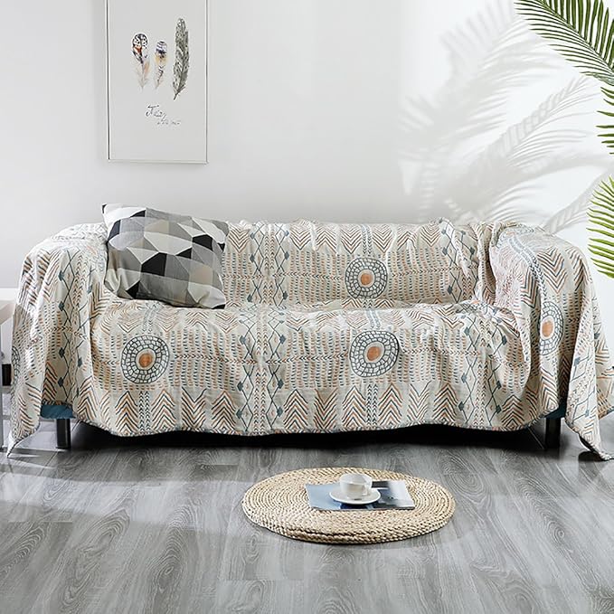 Boho Muslin Blanket for Adults 4-Layer Gauze Twin Size Soft Cozy 100% Cotton Summer Cooling Blanket Striped Decor for Sofa Bed Coverlet Both Sides (A Boho Stripe, Twin 60 x 80 in)-Ruum Studio Home