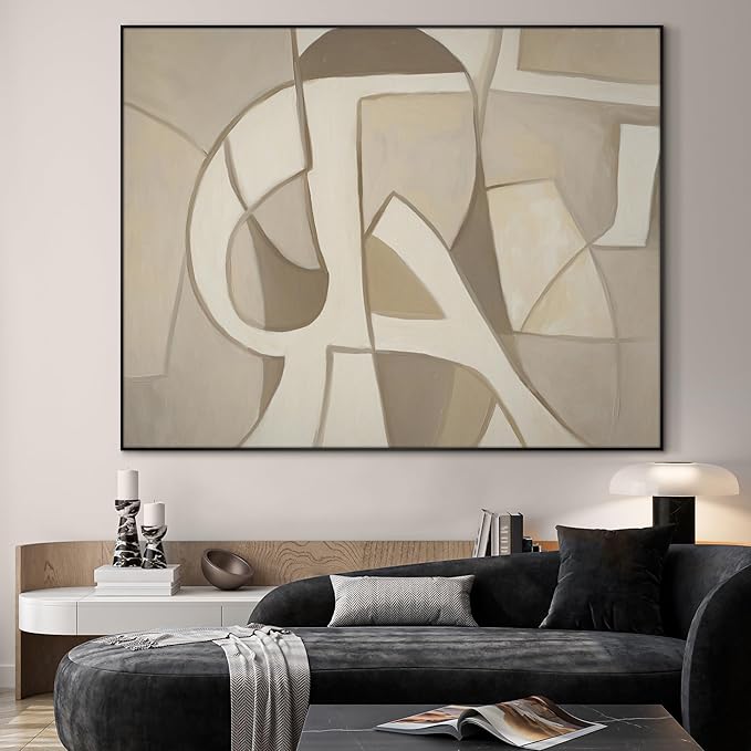 SIGNWIN 36"x46" Extra Large Framed Wall Art Neutral Abstract Geometric in Mid-Century Style, Retro-Inspired Design for Home Living Room Bedroom Decor (Frame Assembly Required)-Ruum Studio Home