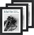 8.5x11 Picture Frame Set of 3 - Black Woodgrain, Solid Wood & HD Tempered Glass, Table Display or Wall Hanging-Ruum Studio Home