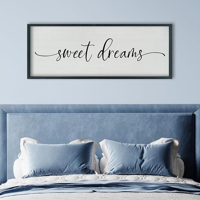 SRSZHIYUE Sweet Dreams Above Bed Wall Decor, 40"x15" Large Rustic Master Bedroom Over Bed Sign Guest Room Couples Wood Framed Farmhouse Horizontal Hanging Decoration (Black)-Ruum Studio Home