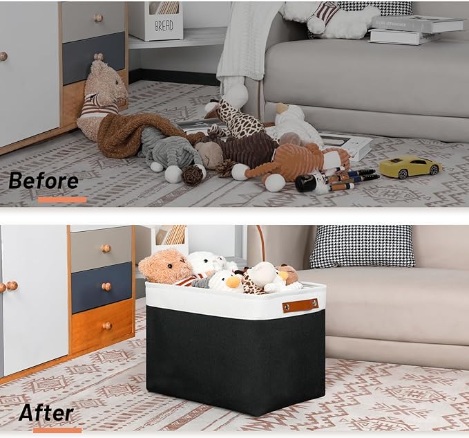 DULLEMELO Large Storage Baskets Fabric Storage Bins, Canvas Storage Basket for Shelf Toys, Decorative Large Storage Bins with Handle for Baby Gift(White&Black)-Ruum Studio Home