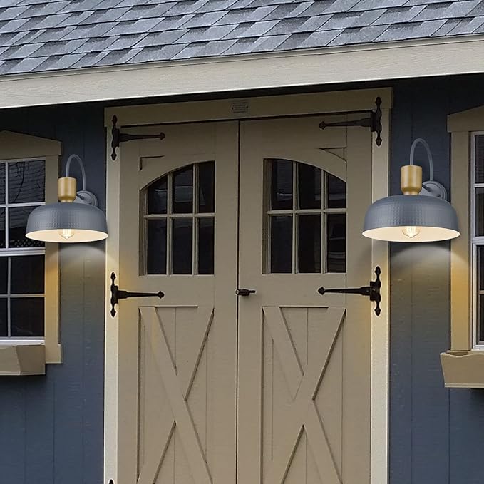 Outdoor Barn Light Gooseneck Barn Light, Farmhouse Exterior Wall Mount Light Vintage Wall Lighting Fixture Industrial Sconce Lantern for Porch, Entryway, Garage, Blue, 1 Pack-Ruum Studio Home