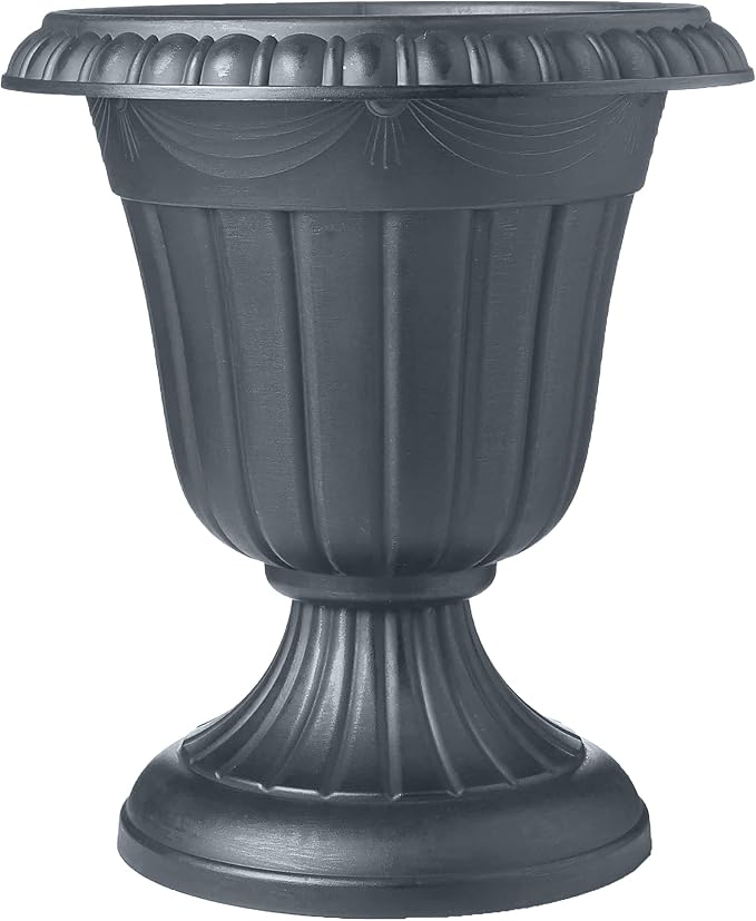 PL10GY Indoor/Outdoor Classic Traditional Plastic Urn Planter, 15" x 13", Gray-Ruum Studio Home