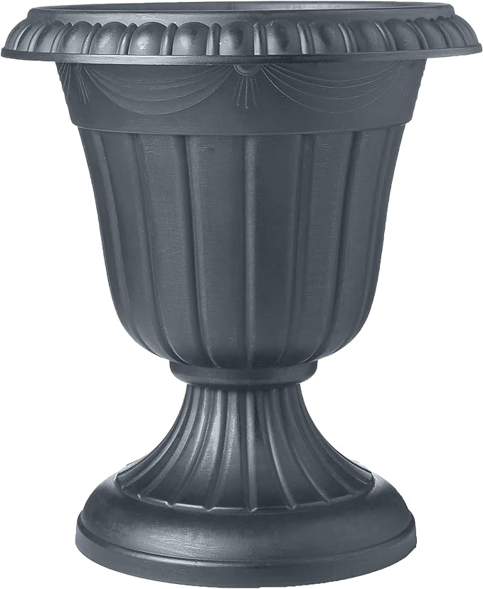 PL00GY Classic Traditional Plastic Urn Planter Indoor/Outdoor, 16" x 18", Gray-Ruum Studio Home