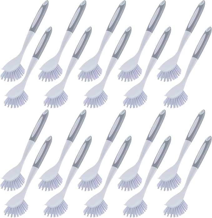 Hsei 20 Pcs Gray Kitchen Scrub Dish Brush Bulk with 11 Inch Handle Cleaning Dish Scrubber with Stiff Bristles Washing Scrub Brushes for Housekeeping for Pots and Pans, Kitchen Sink-Ruum Studio Home