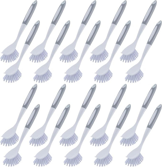 Hsei 20 Pcs Gray Kitchen Scrub Dish Brush Bulk with 11 Inch Handle Cleaning Dish Scrubber with Stiff Bristles Washing Scrub Brushes for Housekeeping for Pots and Pans, Kitchen Sink-Ruum Studio Home