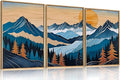 Celestdeco Blue Woodcut Mountain Framed Canvas Wall Art Set, Boho Abstract Ridge Wall Decor, Pine Tree Landscape Wall Painting, Sunrise Forest Art Print for Living Room, Bedroom, Office - 24"X36"X3-Ruum Studio Home
