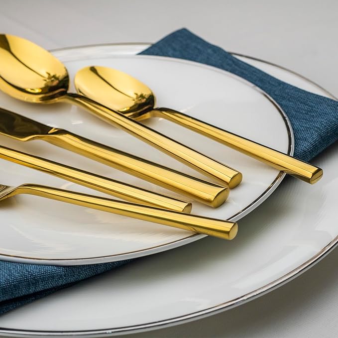 Alata Potter Gold 20-Piece Forged Silverware Set with Utensil-Serving Set, Service for 4, Stainless Steel Flatware Set, Modern Design with Mirror Finish, Ideal for Home, Kitchen, Party, Camping-Ruum Studio Home