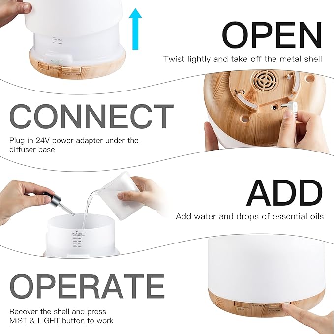 WGGE Essential Oil Diffuser, 500ml Premium Ultrasonic Vaporizer Aromatherapy Diffuser with 7 Color Changing, Timer, and Waterless Auto-Off with Remote Control.-Ruum Studio Home