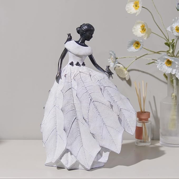 DiliComing Fairy Garden Accessories Outdoor Statue - Table Decor for Living Room Garden Maiden Bookshelf Decor Xmas Resin Holly Leaves Maiden White Statue 10.5 * 6.0 * 14.5 Inch-Ruum Studio Home