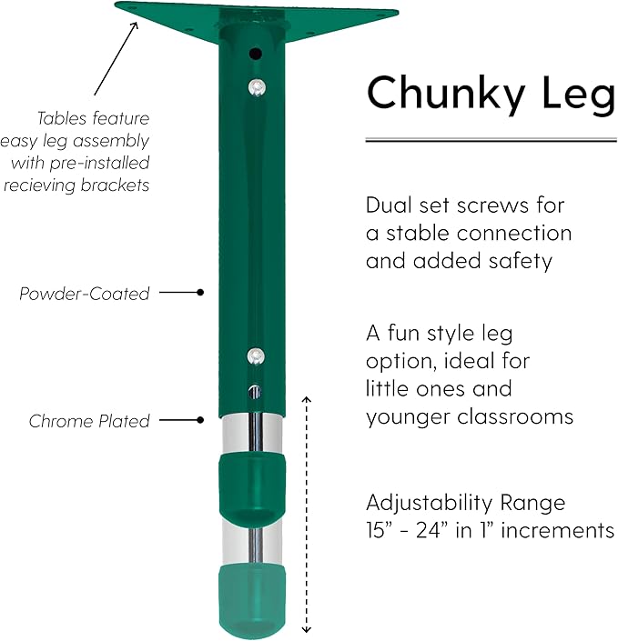 Factory Direct Partners FDP Rectangle Activity School and Classroom Kids Table (24 x 36 inch), Chunky Toddler Leg, Adjustable Height 15-24 inches - Maple Top and Green Edge-Ruum Studio Home