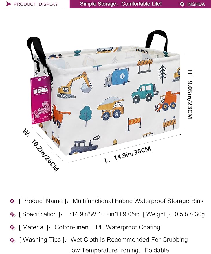 Rectangular Storage Basket Fabric Organizer Bin for Toys,Books,Clothes,Gifts,Pets-Perfect for Home,Office,Nursery,Dorm,Shelf(Rec-Vehicles)-Ruum Studio Home