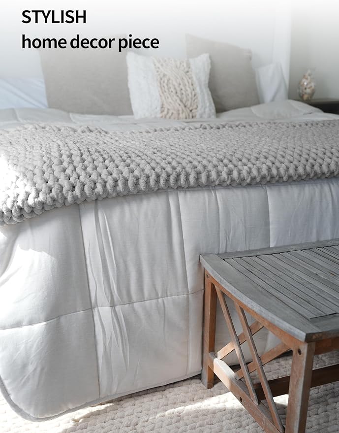 YnM Chunky Throw Blanket, Hand Knitted with Chenille Yarn, Skin Friendly, Ventilated and Breathable, Machine Washable, Home Décor Piece for Couch, Sofa and Bed (Glacier Grey, 30x40 Inch)-Ruum Studio Home