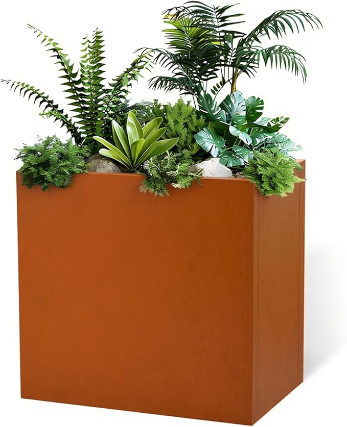 Galvanized Steel Metallic Heavy Planter for Outdoor Plants Metal Outdoor Planter Spliced Flower Box with Partitions for Outside,Indoor,Garden (Corten, 30 * 12 * 24)-Ruum Studio Home