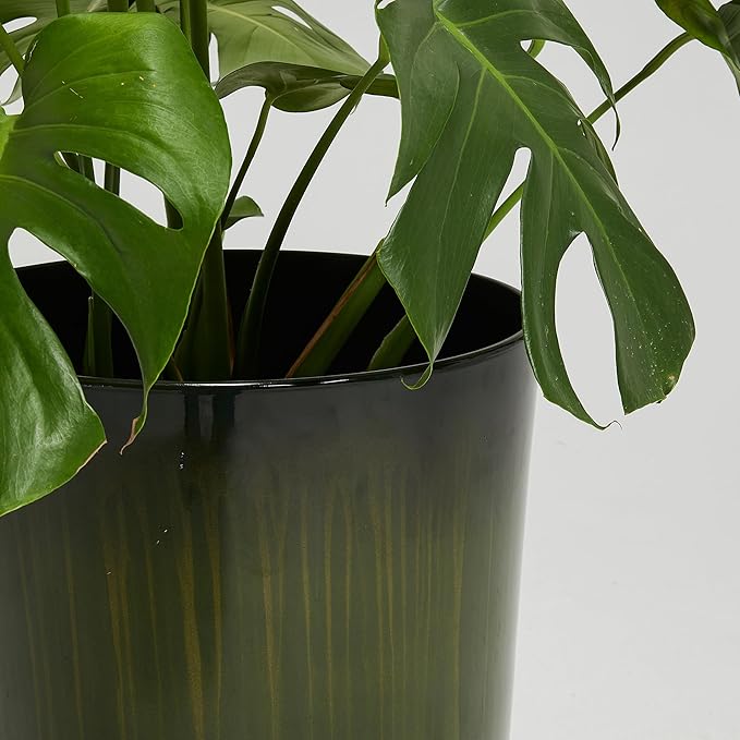 Worth Garden 23.5" H. Large Plastic Planters - Set of 2 Gradient Green Glossy Smooth Finish - Tall Plant Pots for Indoor & Outdoor Use - Decorative Lightweight Flower Pots for Front Porch, Patio, Deck-Ruum Studio Home