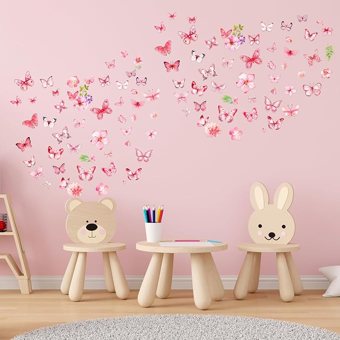 Glow in The Dark Butterfly Flower Wall Decals Glowing Luminous Butterflies Removable Self-Adhesive Wall Stickers for Girls Bedroom Nursery Living Room Decor 4 Sheets (Butterfly 2)-Ruum Studio Home