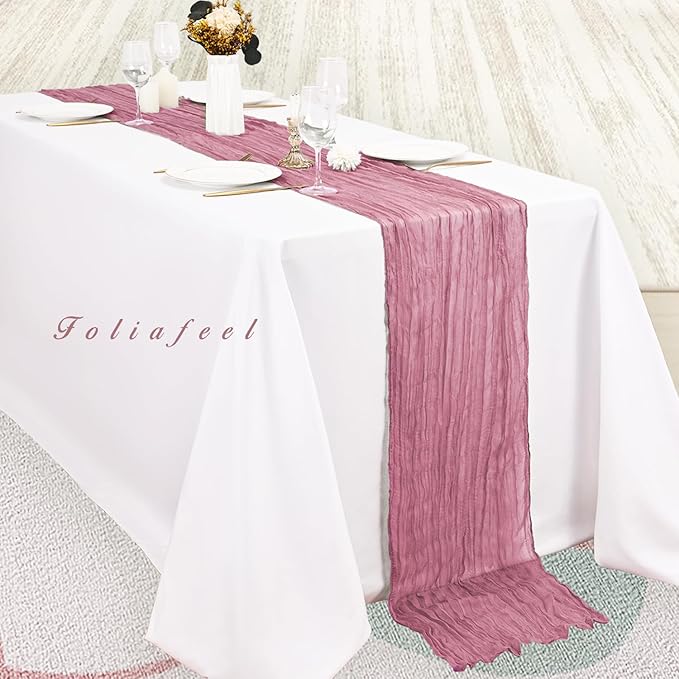 12 Pack Dusty Rose 10FT Cheesecloth Table Runner 20 x 120 Inch Long Rustic Gauze Fabric Cheese Cloth Table Runner for Wedding Bridal Baby Shower Table Decorations Boho Sheer Birthday Party Table Decor-Ruum Studio Home