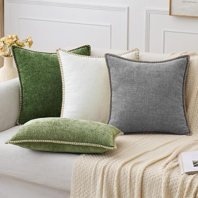 MIULEE Pack of 2 Couch Throw Pillow Covers 24x24 Inch Dark Gray Farmhouse Decorative Pillow Covers with Stitched Edge Soft Chenille Solid Dyed Spring Pillow Covers for Sofa Bed Living Room-Ruum Studio Home