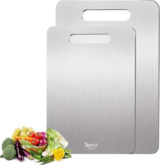 2 Pack Titanium Cutting Board- 100% Pure Titanium Cutting Boards For Kitche,Easy to clean,Double-sided food-grade Cutting Board For Cutting Meats, Fruits And Vegetables,M + L-Ruum Studio Home