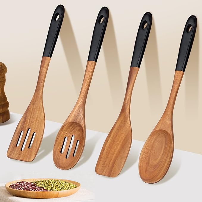 14 Inch Large Wooden Spoons for Cooking Utensils Set Acacia Wood Spatula Slotted Spoon Best Non Toxic Kitchen Utensil Long Mixing Spoon Spatulas Turner Stirring Serving Spoons Kitchen Use Tools-Ruum Studio Home