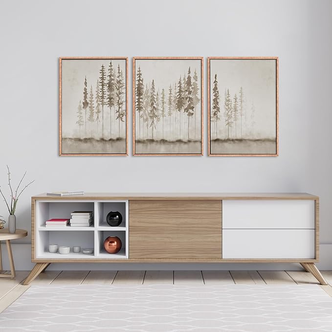 HPNIUB Large Misty Forest Framed Canvas Art Print Set, Modern Foggy Pine Tree Wall Decor, Pastel Nature Landscape, Abstract Foggy Forest Plant Art for Living Room, Bedroom, Office - 16" x 24" x 3-Ruum Studio Home