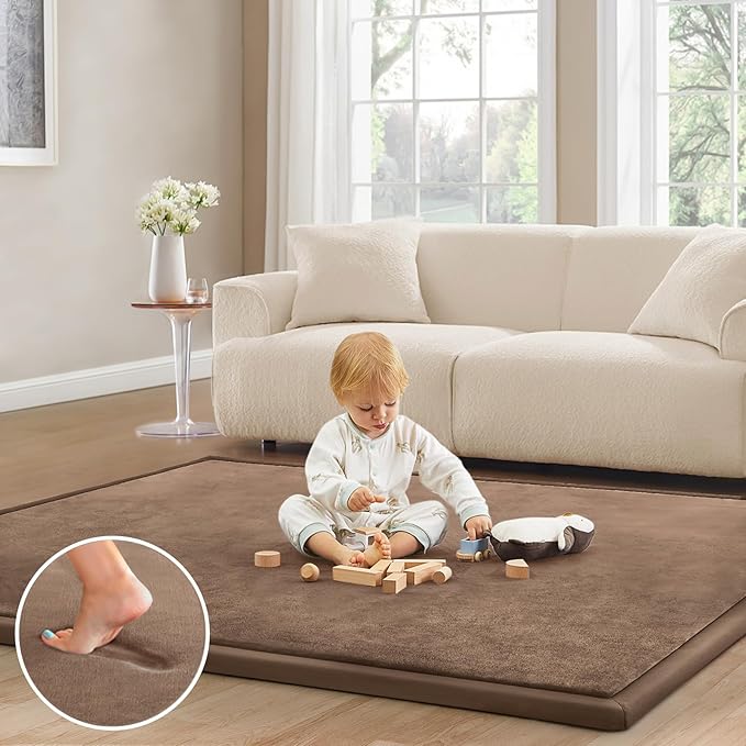 Baby Play Mat 1.2" Thick Memory Foam Nursery Rug Area Rug, 4’11” X 3’28” Yoga Mat Playmat Crawling Mat for Baby,Toddlers,Infants,Kids,Floor Mat Tatami Mat for Living Room with Non-Slip(Coffee)-Ruum Studio Home
