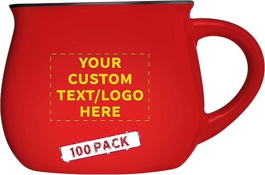 Custom Glazed Campfire Coffee Mugs 12 oz. Set of 100, Personalized Bulk Pack - Perfect for Coffee, Tea, Espresso, Hot Cocoa, Other Beverages - Red-Ruum Studio Home