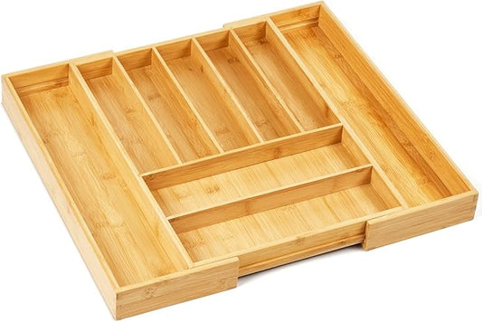 Premium Bamboo Expandable Drawer Organizer, 7-9 Slots Adjustable Kitchen Drawer Organizer for Large Cooking Utensils Cutlery, Kitchen Drawer Organization-Ruum Studio Home