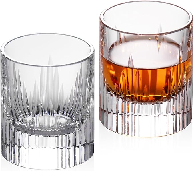 KAMMAK Crystal Whiskey Glasses Set of 2, Luxury 2.03oz Old Fashioned Glasses Stemless, Handcrafted Liquor Glasses, Hand Blown Scotch Cup for Women, Men Barware Gift for Cocktail, Bourbon-Ruum Studio Home