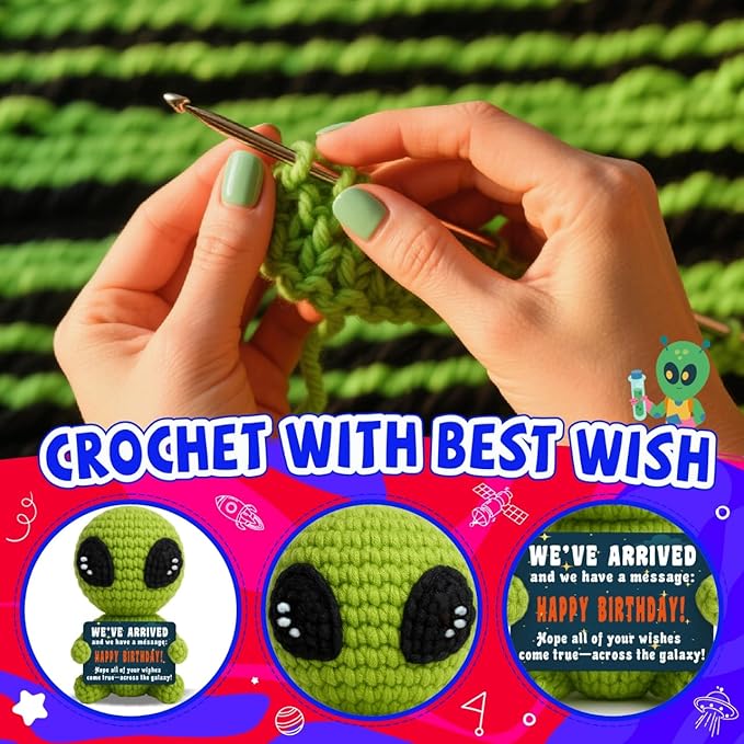 Cute Crochet Alien Plush Toy Unique Birthday Gift for Boys Girls Friends Man Women Handmade Alien Stuffed Animal Funny Space Theme Present for Kids, Teens Sci-Fi Fans-Ruum Studio Home