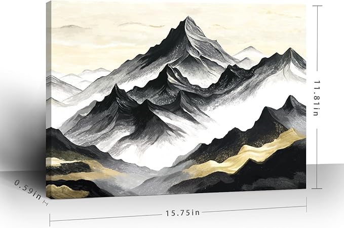 amatop Black and White Mountain Wall Art – Minimalist Modern Landscape Canvas Print Nature Scene Picture Bathroom Bedroom Office Wall Decor, Small Tranquil Misty Hills Zen Artwork for men, 16x12 Inch-Ruum Studio Home