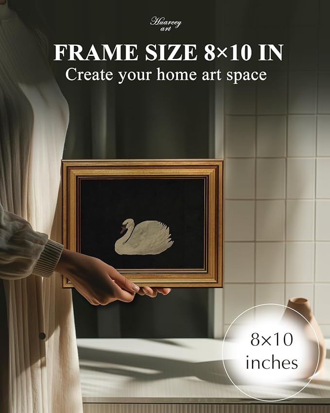 HUARCEY Gold Framed Vintage Wall Art for Living Room, Grace Swan Art Painting Pictures Rustic Animal Bathroom Prints Farmhouse Wall Decor Mother's Day Gifts for Mom Canvas Swan Shelf Decor for Bedroom-Ruum Studio Home