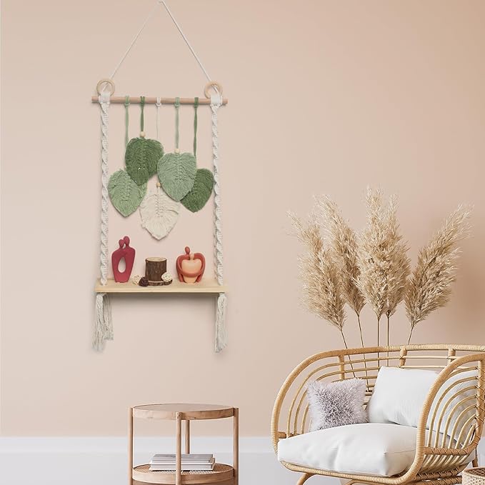 Macrame Wall Hanging Bohemian Woven Tapestry Chic Woven Leaf Tassels Decoration Handmade Wall Art Home Decor for Apartments, Dorms, Living Rooms, Bedrooms, Nursery Backdrop-Ruum Studio Home