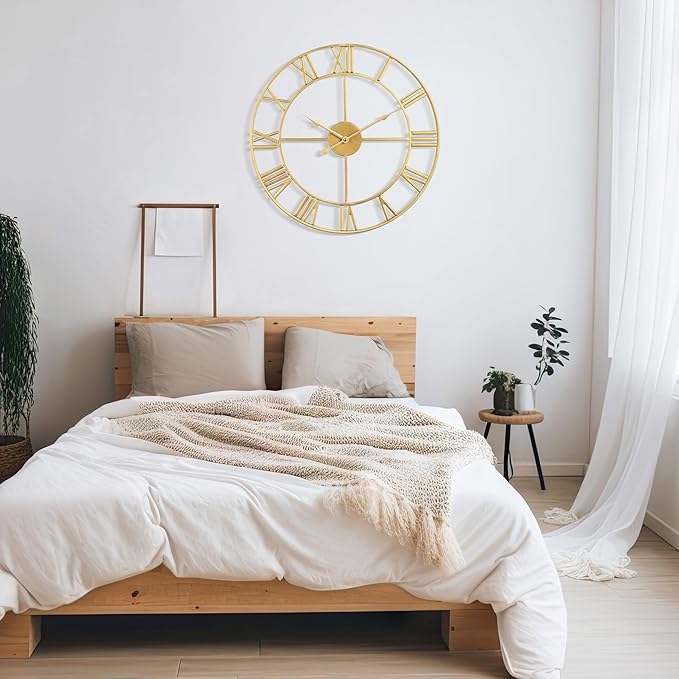 Large Wall Clock - 40cm/ 16 Inches Silent Non-Ticking, Battery Operated, Gold Vintage Decorative Modern Metal Wall Clocks for Living Room, Bedroom, Office, Farmhouse Decor-Ruum Studio Home