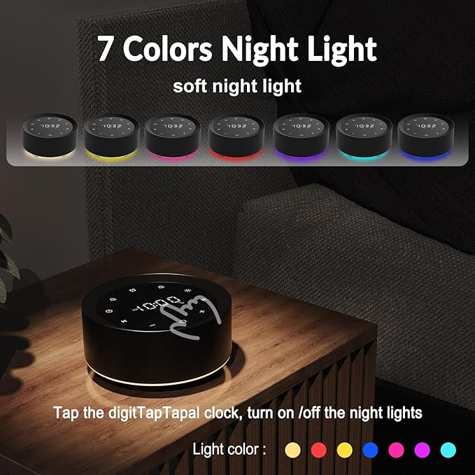White Noise Sound Machine Alarm Clock 7 Colors Night Light Sound Machine for Adult/Baby 20 Soothing Sounds 31 Level Volume 6 Level Screen Brightness 5 Timer Set Memory Function Touch Control-Ruum Studio Home