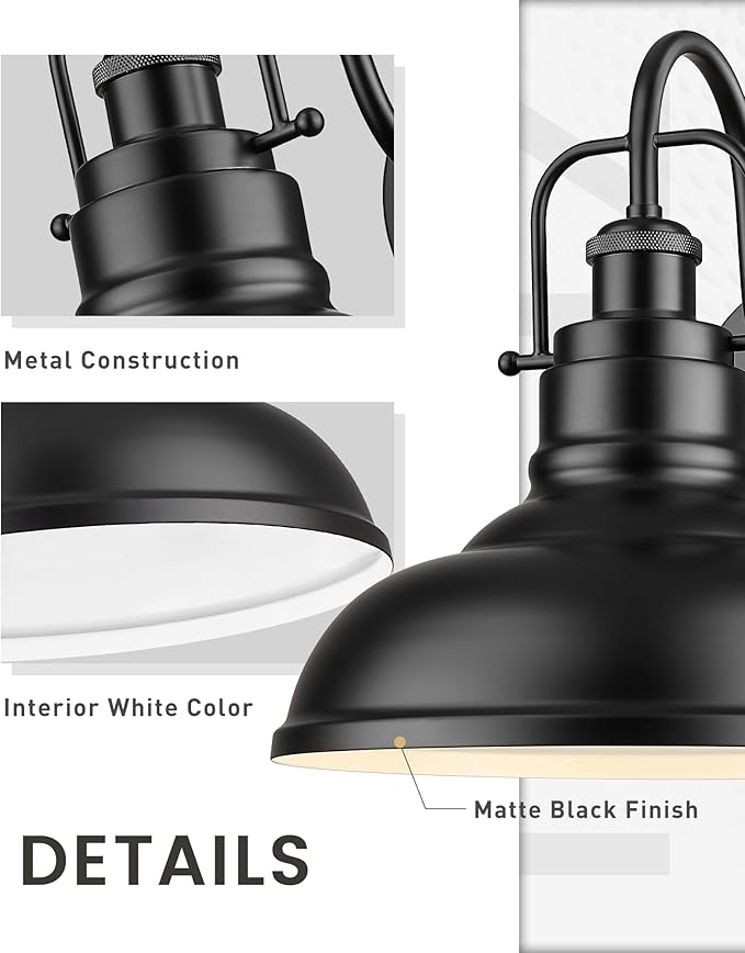 zeyu 2 Pack Barn Sconce Wall Lighting, Vintage Wall Mount Light Fixture, Indoor Wall Sconce Lighting in Matte Black Finish, 016-1B-2PK BK-Ruum Studio Home