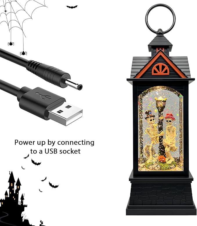 Halloween Snow Globe Lantern with 6 Hour Timer,Halloween Decorations Indoor for Home,Halloween Decor,USB or Battery Powered for Halloween Lanterns,Halloween Skeleton-A-Ruum Studio Home