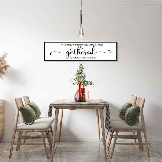 The Best Memories Are Made Gathered Around The Table Wall Decor: Farmhouse Kitchen Wall Art Framed Large Rustic Kitchen Sign Modern Dining Room Wall Decor Hanging Wall Plaques 12"x40"-Ruum Studio Home