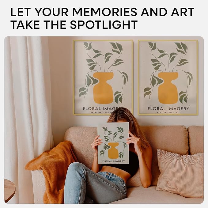 Homeforia 16 x 20 Picture Frame Gold, High End Metal 16x20 Poster Frames with Mat 11x14 Photo, 16 x 20 Gold Frame Matted to 11 by 14 Print, 20x16 Thin Hanging Frame, Tempered Glass, Wall Kit, Set of 1-Ruum Studio Home