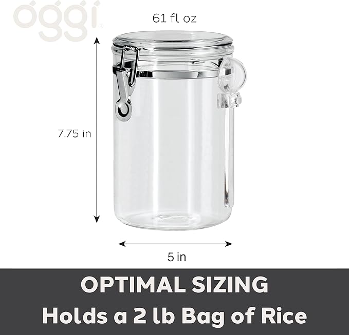 OGGI Clear Canister Airtight 61oz - Clamp Lid & Spoon - Airtight Food Storage Containers, Ideal for Kitchen & Pantry Storage of Bulk, Dry Food Including Flour, Sugar, Coffee, Rice, Tea, Spices & Herbs-Ruum Studio Home