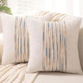 Boho Throw Pillow Covers 18x18 Set of 2 Farmhouse Decorative Cushion Case Striped Square Pillows Cover Chenille Pillow Cases Accent Neutral Pillowcase for Sofa Couch Bed,Yellow-Blue-Ruum Studio Home